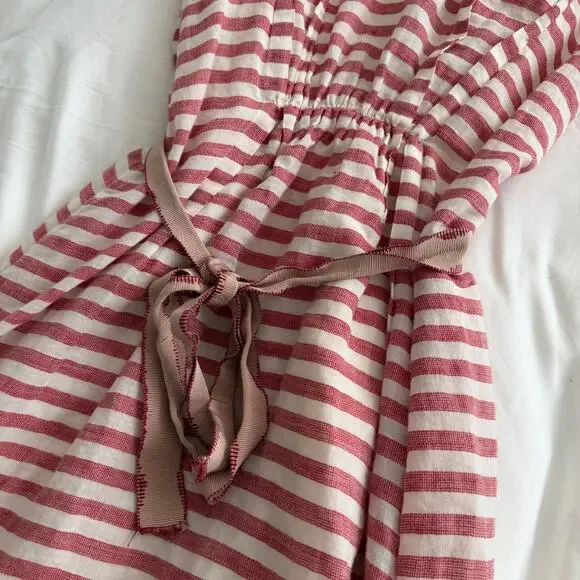 TELA Red White Striped Midi Dress Size S Lightweight Cotton Blend
